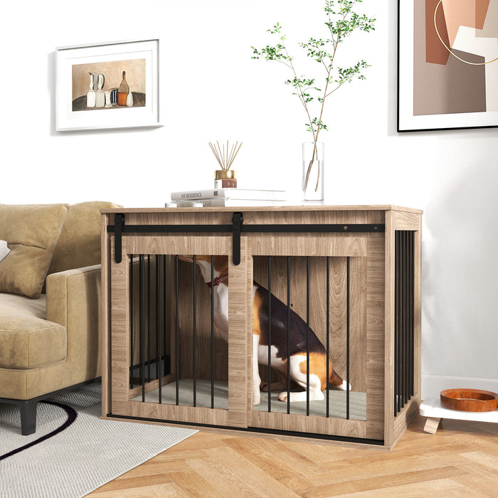Large Dog Furniture-Style Crate with Cushion - 100x60x63cm Comfort Home for Pets - Ideal for Big Breed Dogs Cozy Den