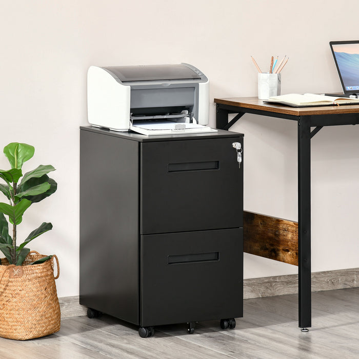 Mobile Vertical File Cabinet with 2 Drawers - A4 Document Storage, Adjustable Partition Organizer - Ideal for Office Filing and Organization