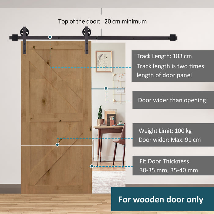 Modern Sliding Barn Door Hardware Kit - 6FT Track System for Single Wooden Door - Space-Saving Interior Design Solution