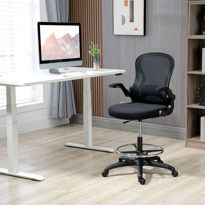 Ergonomic Standing Desk Chair with Adjustable Armrests and Lumbar Support - Includes Footrest Ring for Comfort - Ideal for Home Office and Standing Desks