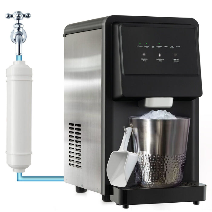 Countertop Nugget Ice Maker - Self Dispensing, LED Blue Light, Silver Finish - Ideal for Home Bartending and Entertaining Guests
