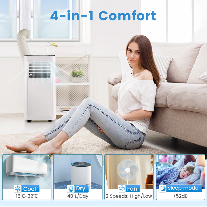 8000 BTU Model - Portable White Air Conditioner with Dehumidifier and Fan Features - Ideal for Improved Comfort and Better Sleep Quality