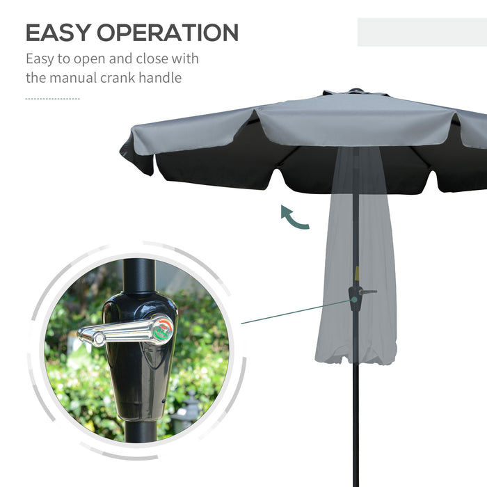 2.66m Charcoal Grey Patio Umbrella - Outdoor Garden Parasol with Sun Shade, 8 Sturdy Ribs & Decorative Ruffles - Ideal for Deck, Balcony & Poolside Relaxation