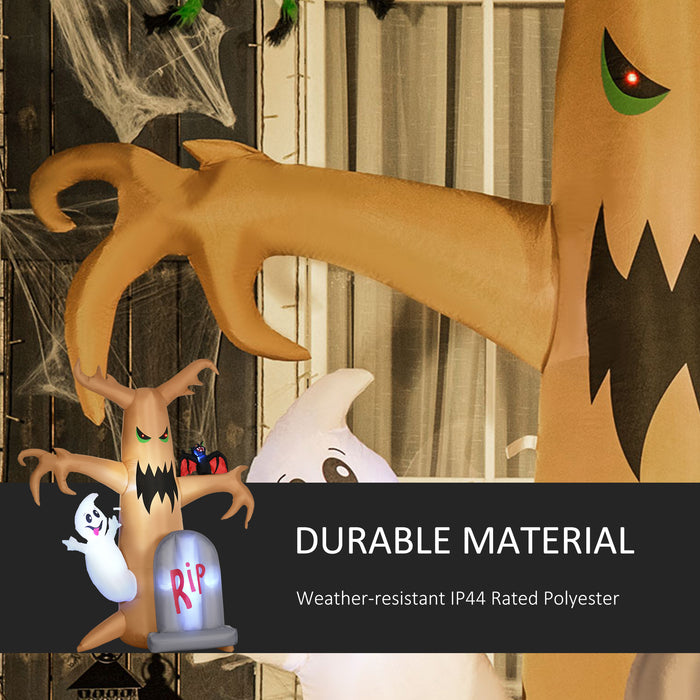 8ft Inflatable Halloween Ghost Tree with Tombstone - White Ghost Decor, LED Lit Blow-Up Outdoor Display - Quick Setup for Spooky Yard Ambiance