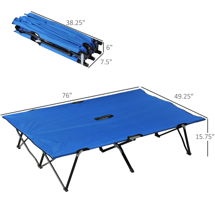 Double-Sized Camping Cot with Carrying Bag - Foldable Outdoor Sunbed for Patio Use, Ultra-Lightweight Design - Ideal for Campers and Outdoor Enthusiasts, Blue