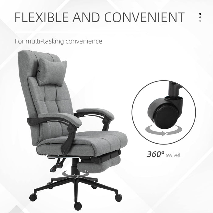 Ergonomic Office Chair with Footrest - Adjustable Armrests, Lumbar Support & Headrest in Light Grey - Ideal for Extended Desk Work & Improved Posture