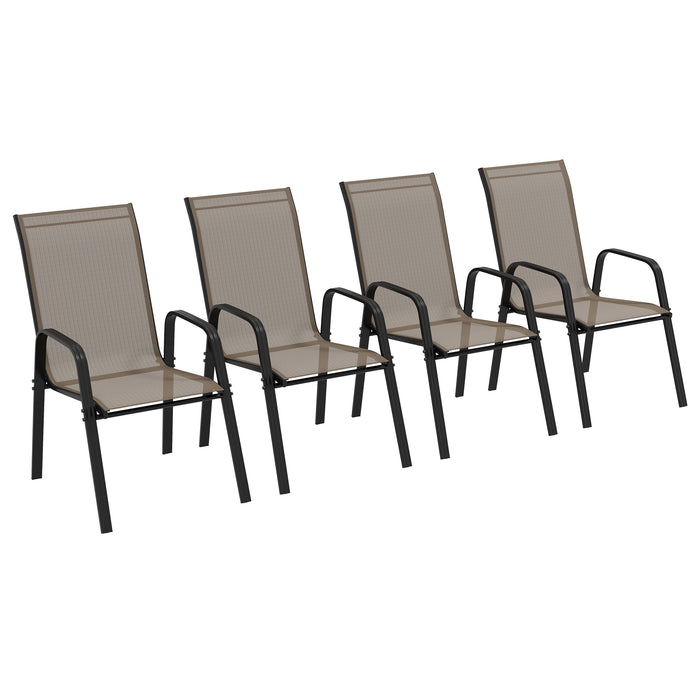 Stackable Grey Garden Chairs - 4-Piece Outdoor Dining Chair Set - Space-Saving Seating Solution for Patios and Backyards