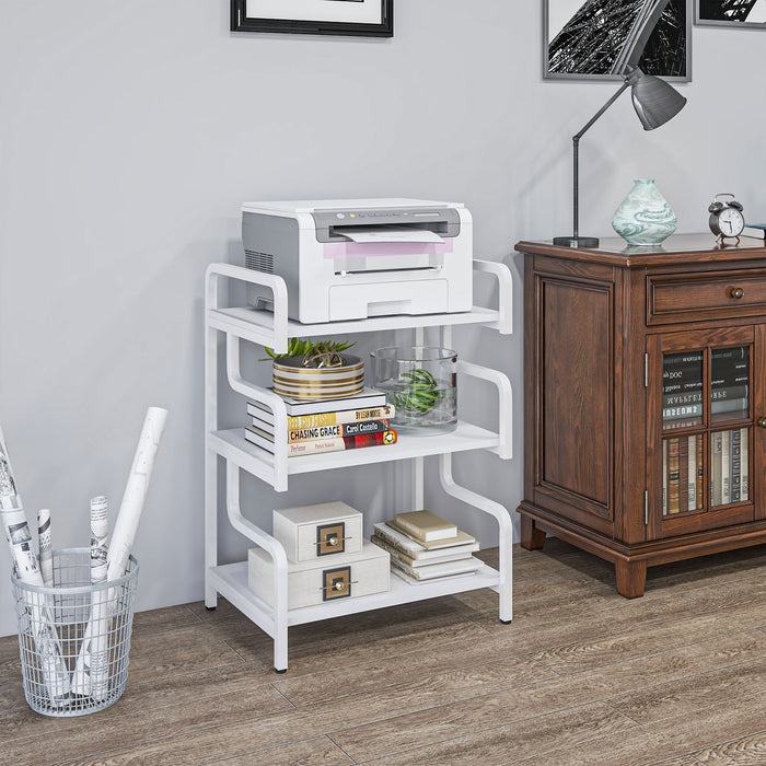 3-Tier Metal Shelving Unit - Industrial Printer Table & Storage Display Rack for Home Office and Living Room - Versatile Organization Solution in White