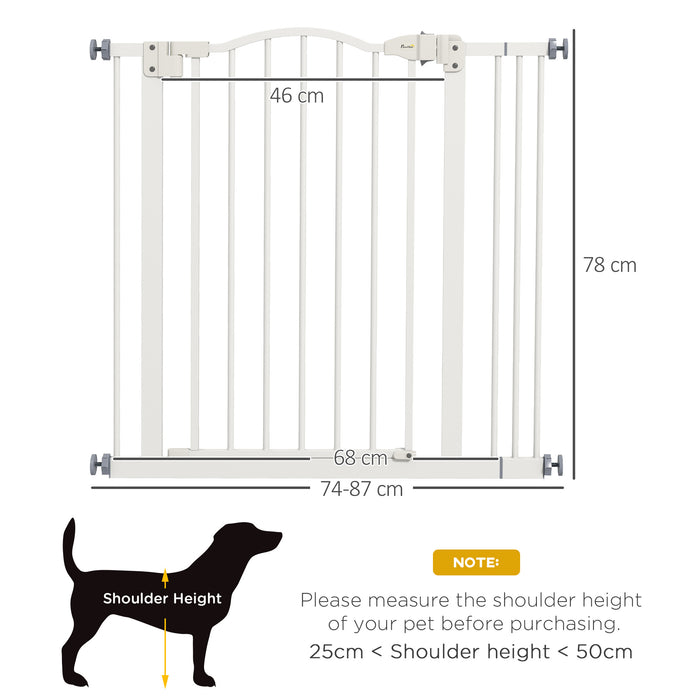 Adjustable Metal Pet Gate 74-87cm - Auto-Close Safety Barrier for Dogs & Cats - Ideal for Home Doorways & Staircases