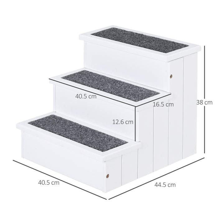 3-Step Wood Pet Stairs - Carpeted Steps for Cats & Small Dogs, Non-Slip Surface, Compact Design - Ideal for Pet Mobility & Home Space Efficiency
