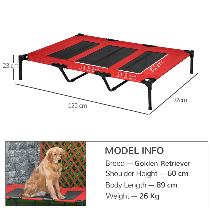 Elevated Pet Bed - X-Large Cooling Raised Dog Cot with Breathable Mesh, Red, 122 x 92 x 23cm - Perfect for Indoor/Outdoor Comfort and Relaxation