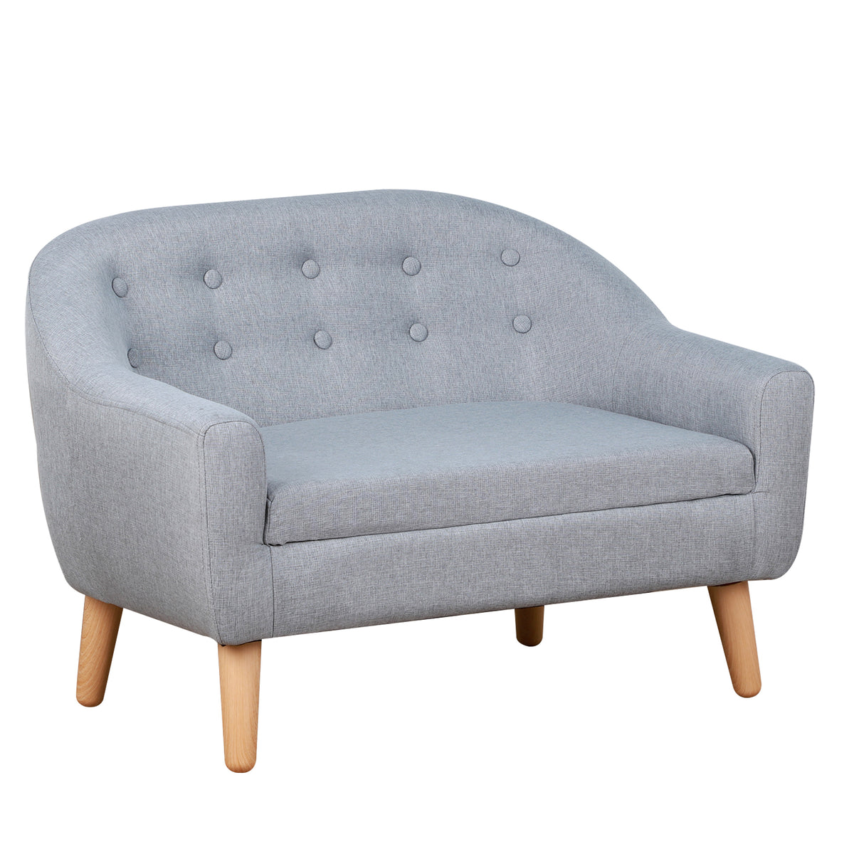 Kids Mini Sofa - 2 Seater Toddler Armchair with Wooden Frame for Bedroom & Playroom - Comfy Children's Seating Furniture in Grey