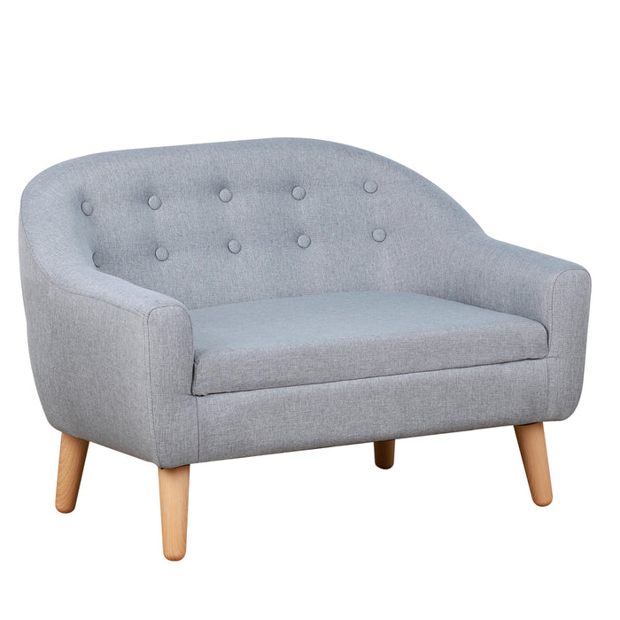 Kids Mini Sofa - 2 Seater Toddler Armchair with Wooden Frame for Bedroom & Playroom - Comfy Children's Seating Furniture in Grey