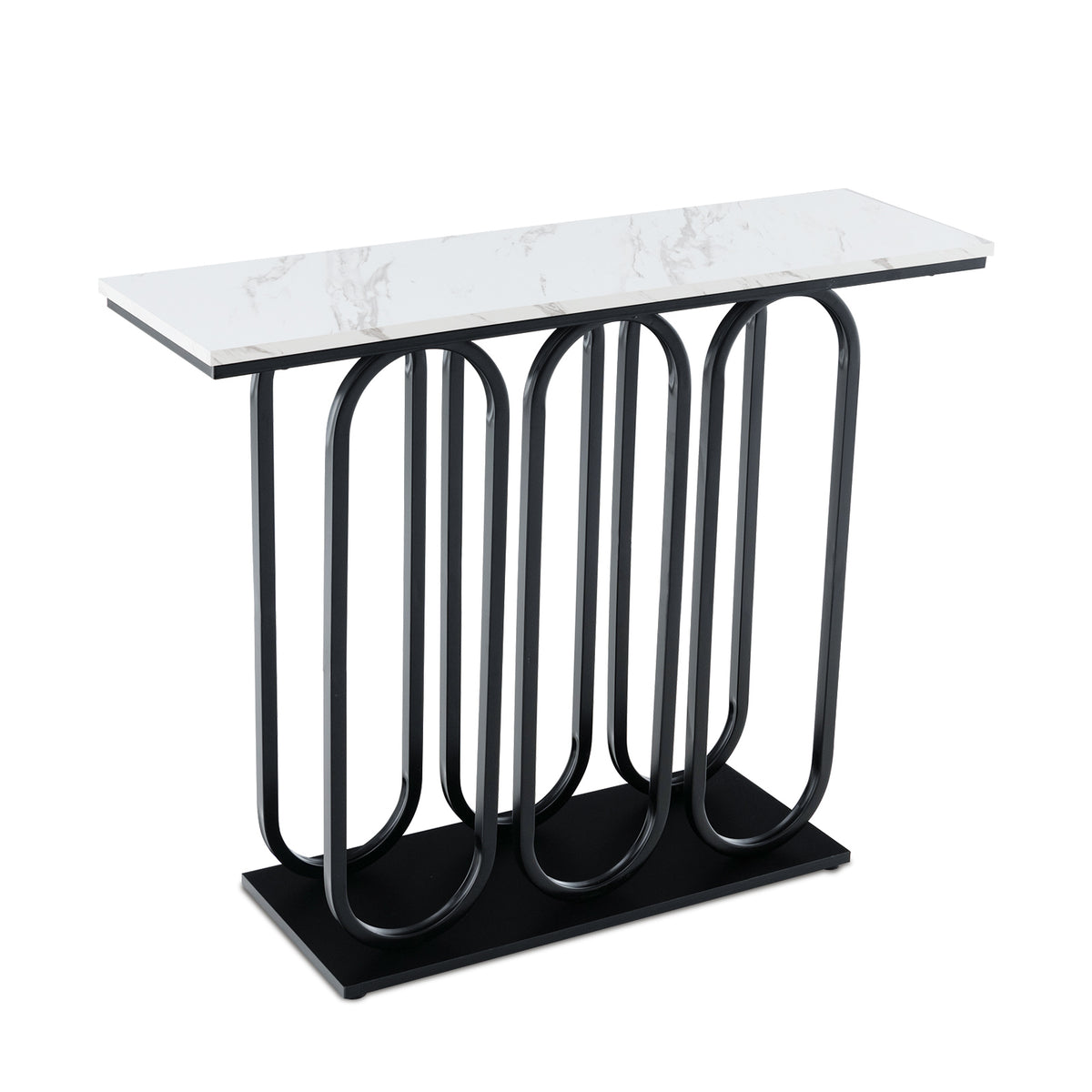 Faux Marble Console Table, 100 CM - Entryway Display with Adjustable Foot Pads in Black - Ideal for Home Decor and Organization Needs