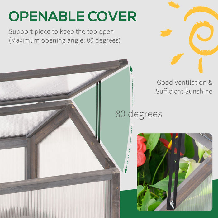 Wooden Cold Frame Greenhouse - Polycarbonate Grow House with Openable Roof for Garden Use - Ideal for Cultivating Flowers, Vegetables, and Plants (90x52x50cm, Grey)