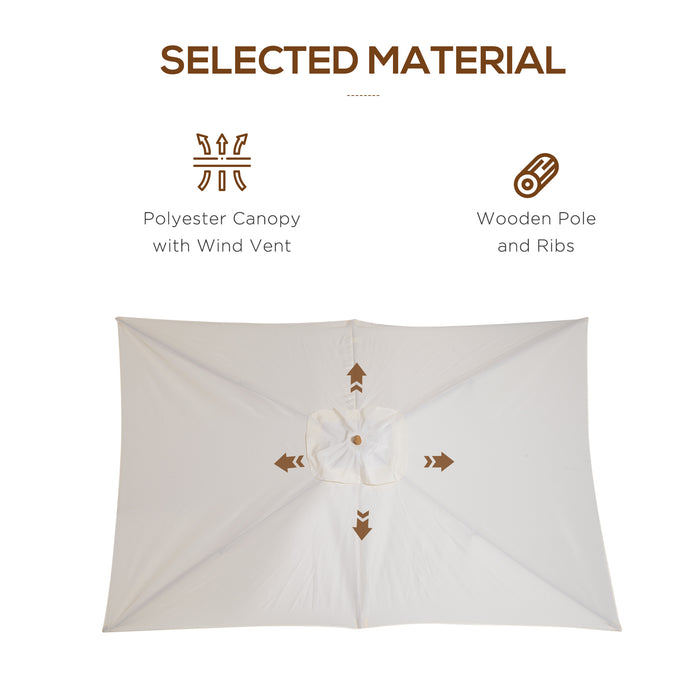 Wooden Patio Parasol Umbrella, 3x2m in Cream - Outdoor Sun Shade Protection - Ideal for Garden, Deck, and Poolside Lounging