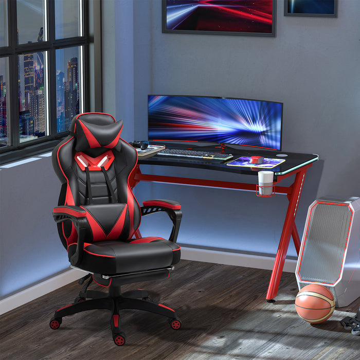 Ergonomic Racing Gamer Chair with Adjustable Height and Reclining Back - Office Desk Chair with Wheels, Headrest, Lumbar Support, and Retractable Footrest - Comfortable Work and Play Seating Solution