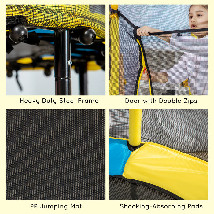 55 Inch Children's Indoor Trampoline with Safety Enclosure - Durable Jumping Mat with Protective Pads, Ideal for Ages 1-10 - Fun Exercise and Activity for Young Kids
