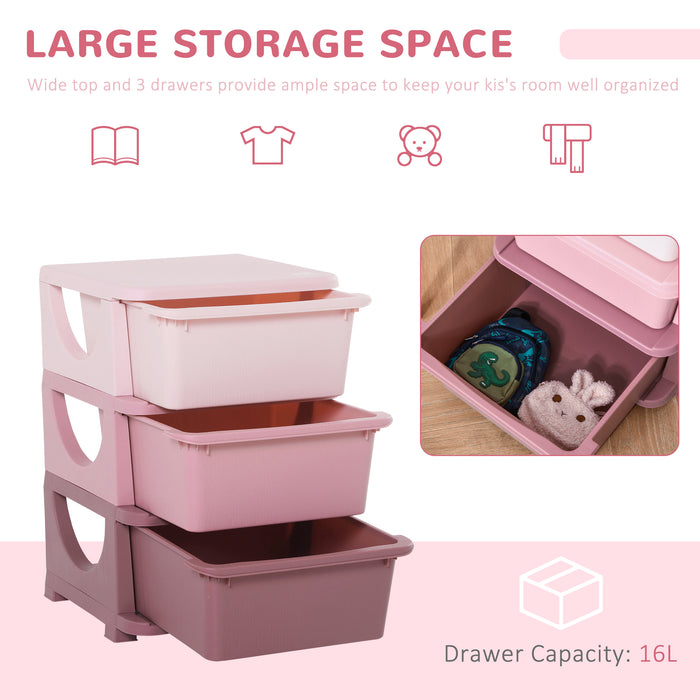 3-Tier Kids Storage Chest with Drawers - Vertical Pink Dresser Tower & Toy Organizer - Space-Saving Solution for Nursery & Playroom