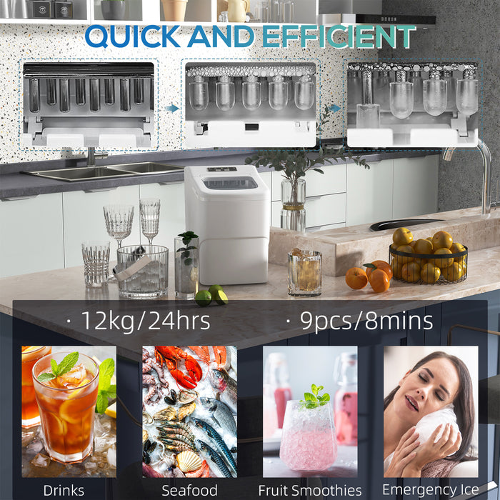 Portable Bullet Ice Cube Maker with Auto Cleaning - Countertop Machine Producing 9 Cubes Every 8 Min, Viewing Window - Ideal for Kitchen, Office, or Bar Use