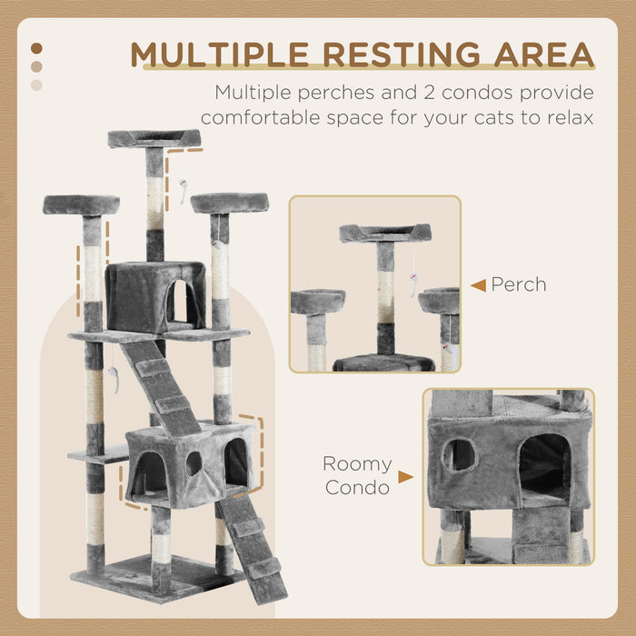 Kitten Kitty Cat Tree with Scratching Post - Grey Indoor Climbing Tower & Activity Centre - Ideal for Playful Cats and Scratch-Loving Kittens