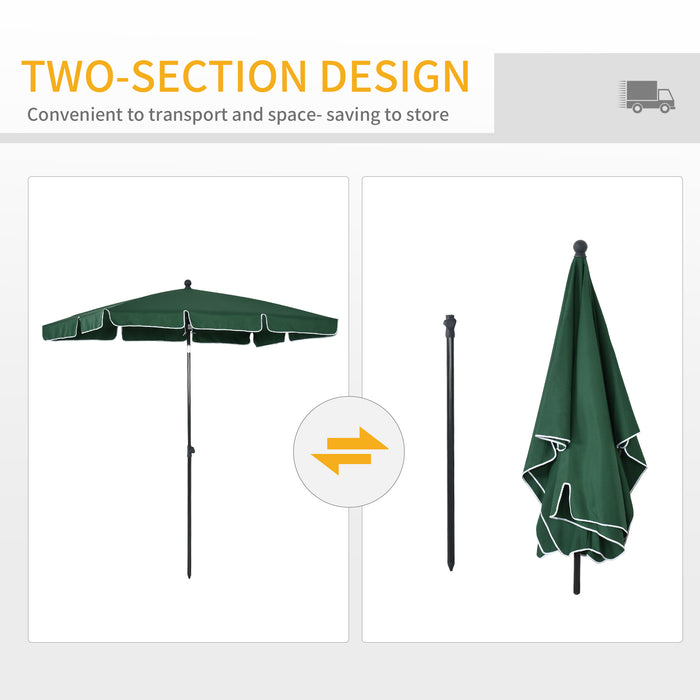Rectangular Aluminium Patio Sun Umbrella - 2M x 1.25M with Tilt Feature, Green - Ideal for Garden Shade and UV Protection