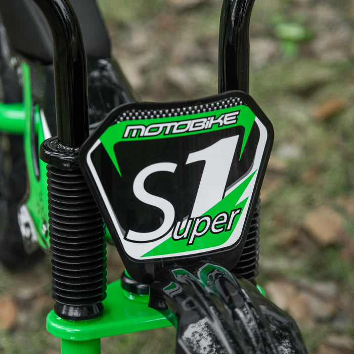 Kids Balance Bike - 12" No-Pedal Training Cycle with Motorbike Design, Air-Filled Tires & Adjustable PU Seat - Ideal for 3-6 Year Old Children Learning Balance & Coordination, Green