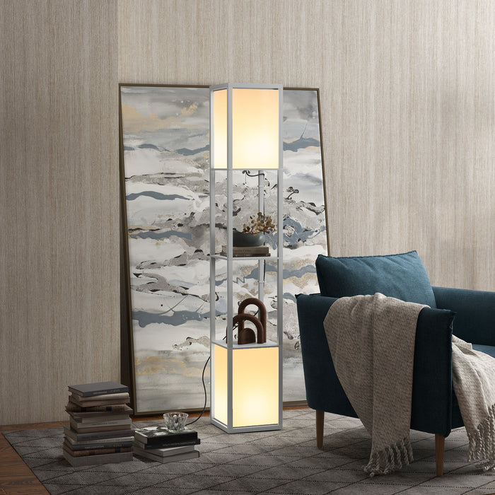 Modern Dual Ambient Shelf Floor Lamp - 156cm Tall Standing Light for Living Room Bedroom - Space-Saving & Elegant Lighting Solution in Grey