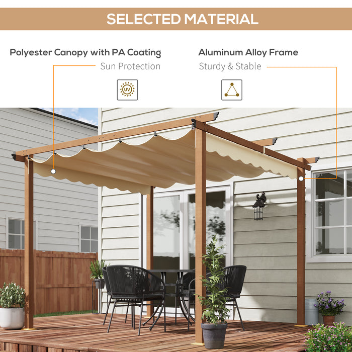 3x3m Aluminium Outdoor Pergola - Patio Gazebo with Retractable Khaki Canopy Sun Shelter - Ideal for Garden Relaxation and Entertaining