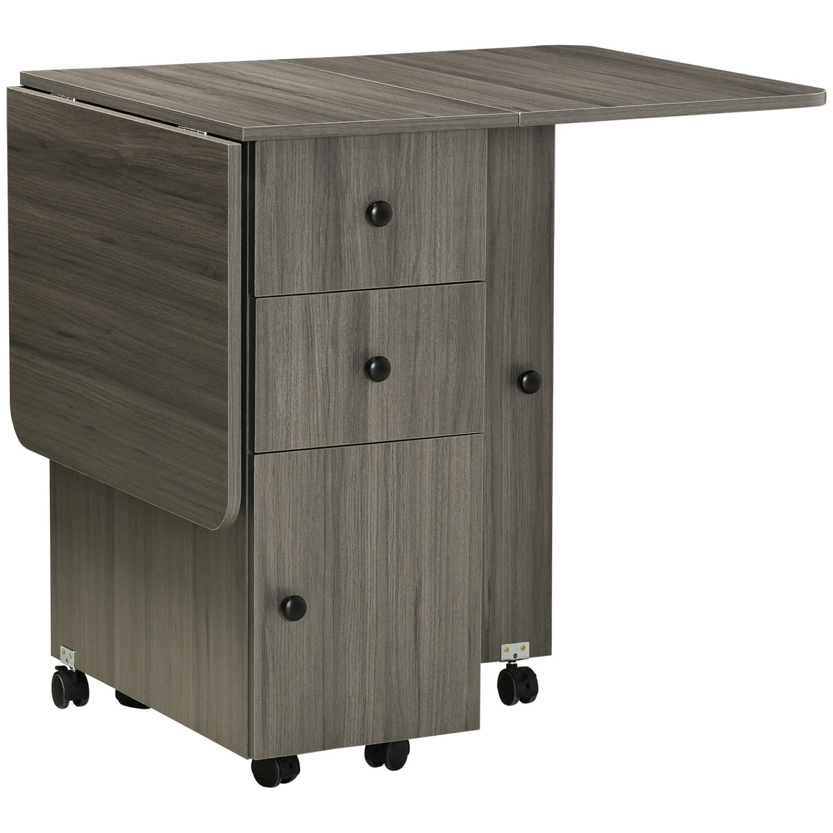 Rolling Drop Leaf Dining Table for 4-6 - Extendable Design with Storage Drawers, Cabinet & Open Shelf - Space-Saving Kitchen Table on Wheels for Small Spaces