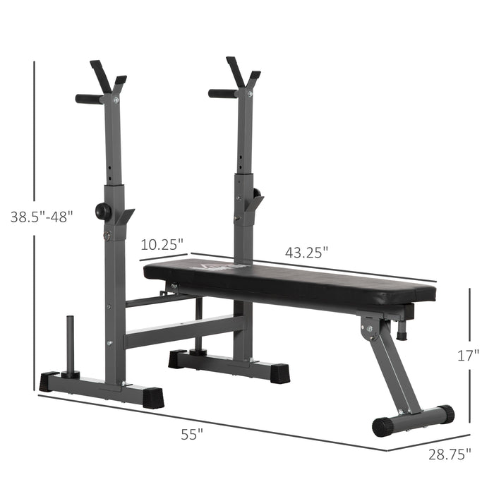 Foldable Adjustable Weight Bench - Barbell Rack and Dip Station for Strength Training - Ideal for Home Gym Multiuse Workouts