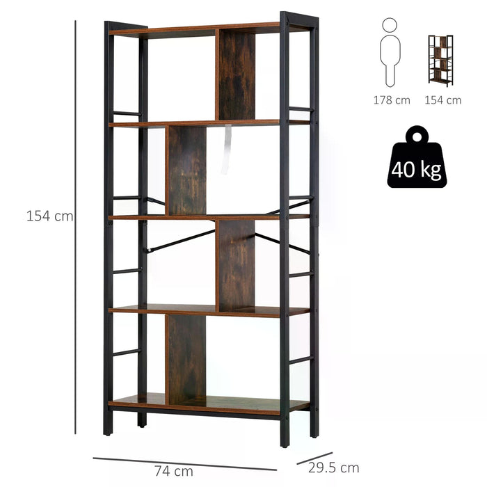 Vintage Industrial Storage Shelf - 4-Tier Bookcase & Kitchen Organizer with Metal Frame - Versatile Display Rack for Living Room & Study