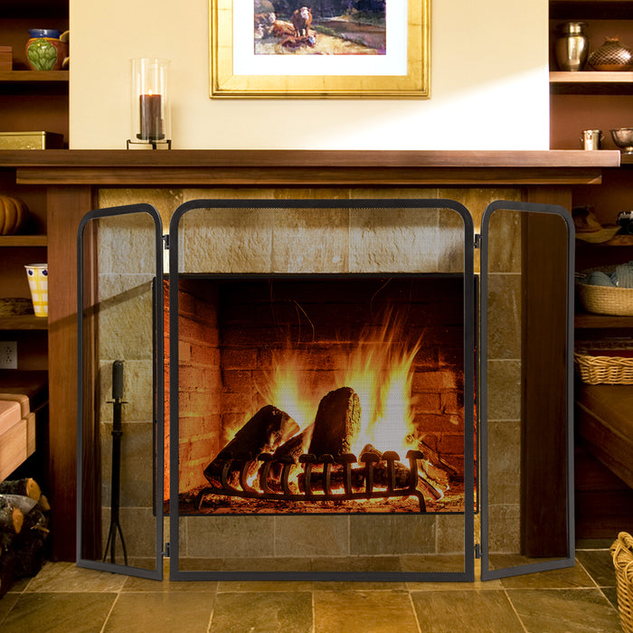 Fireplace Screen 3-Panel Model - Flexible Hinges and Heavy-Duty Metal Frame Design - Ideal for Enhanced Fire Safety at Home