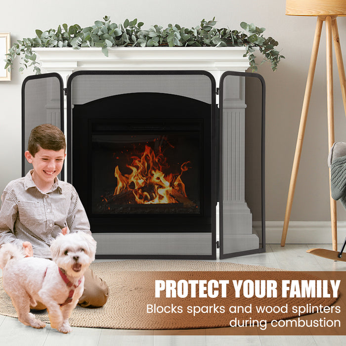 Fireplace Screen 3-Panel Model - Flexible Hinges and Heavy-Duty Metal Frame Design - Ideal for Enhanced Fire Safety at Home
