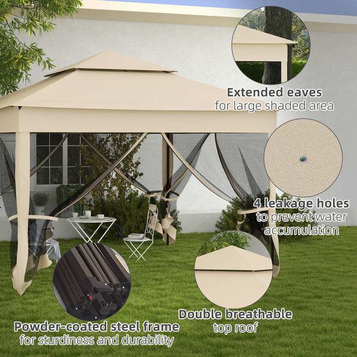 Outdoor Party Gazebo 3x3m with Double-Roof - Garden Tent with Mosquito Netting and Portable Carry Bag - Ideal Event Shelter for Patio, Cream White