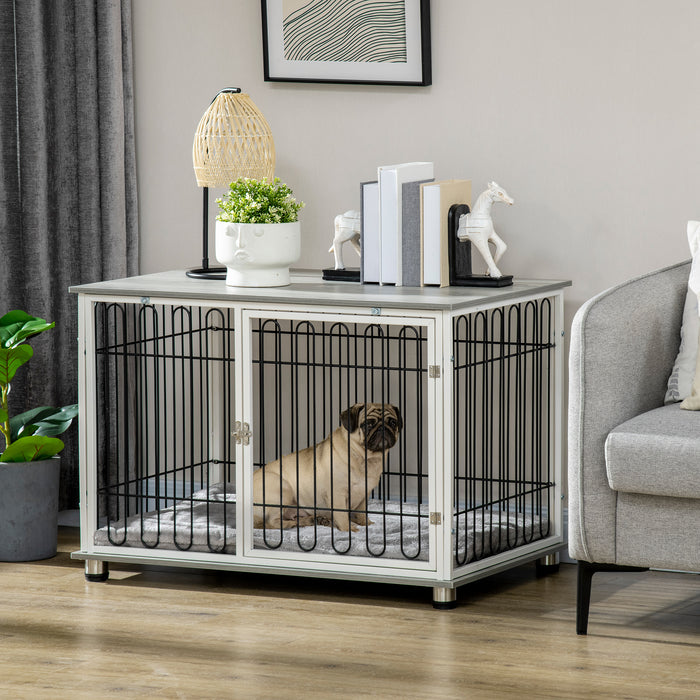 Indoor Dog Kennel End Table with Cushion - Lockable Door & Washable Pad for Pets - Stylish Furniture Crate for Small to Medium Dogs