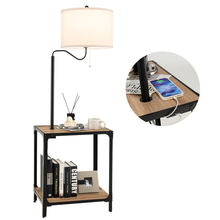 End Table Floor Lamp with USB Charging - Adjustable Rotatable Arm Feature - Ideal for Reading, Workspace Setup and Charging Devices