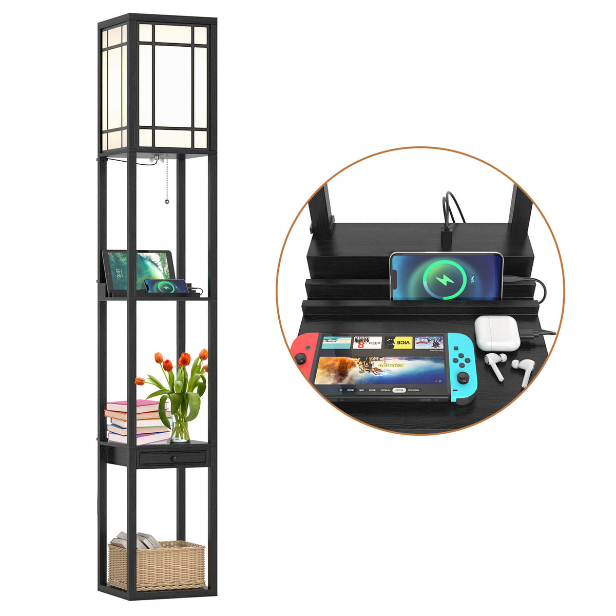 Tall 3-Layer Free-standing Light - Innovative Design with 2 USB Charging Ports - Ideal for Efficient Multiple Device Charging