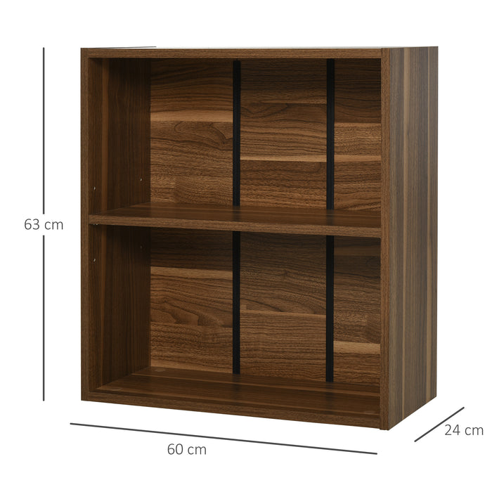 2-Tier Wooden Bookshelf in Walnut - Storage Unit with Shelves and Cupboard - Space-Saving Bookcase for Home and Office Organization