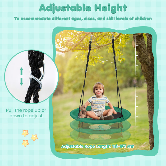 Round Saucer Tree Swing - 100cm Diameter, Adjustable Ropes, Green Color - Perfect Playground Accessory for Children