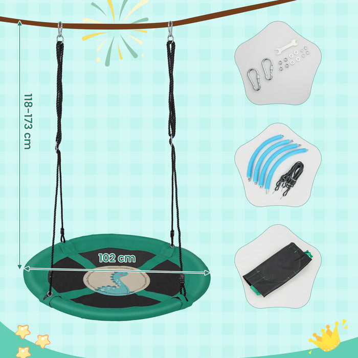 Round Saucer Tree Swing - 100cm Diameter, Adjustable Ropes, Green Color - Perfect Playground Accessory for Children