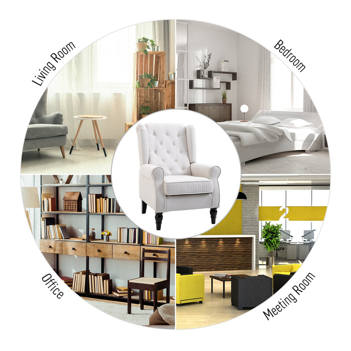 Wingback Accent Chair - Retro Button Tufted Upholstered Design for Elegance - Ideal Comfy Seating for Living Room and Bedroom, Cream White