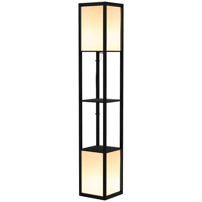 Modern Dual Ambient Shelf Floor Lamp - 156cm Black Standing Light for Living Room and Bedroom - Stylish Space-Saving & Illumination Solution