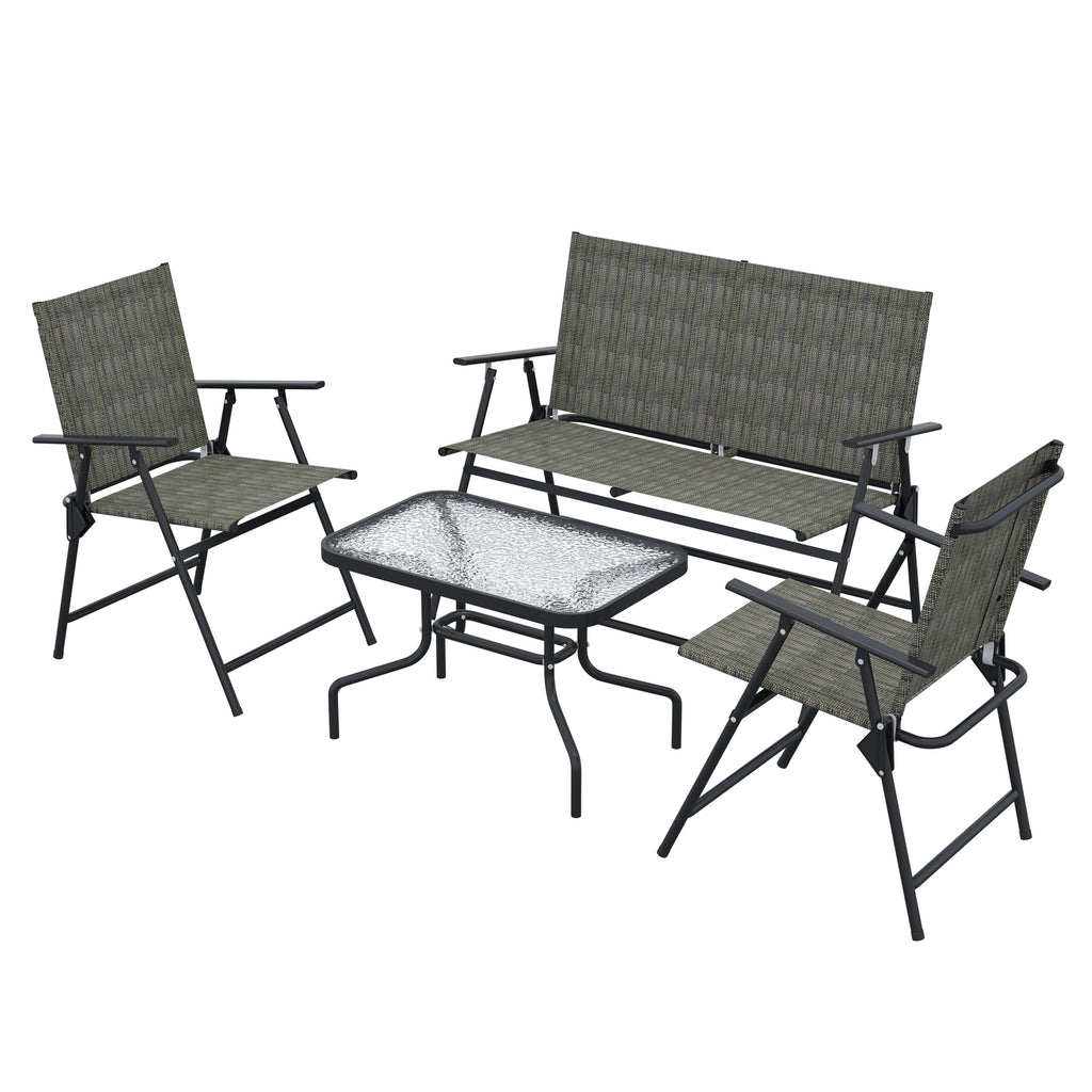 Outdoor Patio Ensemble - 4-Piece Set with Breathable Mesh Fabric Chairs and Loveseat, Glass Top Table - Ideal for Garden and Relaxation Spaces
