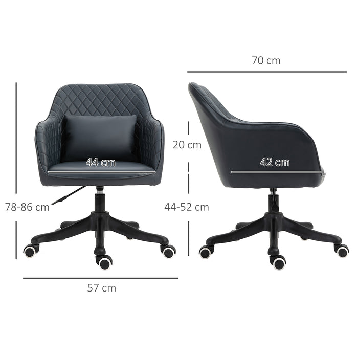 Ergonomic PU Leather Desk Chair with Massaging Lumbar Support - Wheeled Executive Chair with Rechargeable Electric Vibration Massage Pillow in Blue - Comfort for Long Hours at Office Work