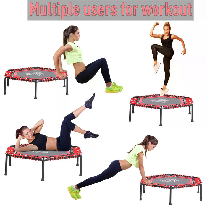 Mini Hexagon 40" Trampoline with Steel Frame - Durable Red Bounce Surface for Kids - Indoor/Outdoor Fitness Rebounder for Children