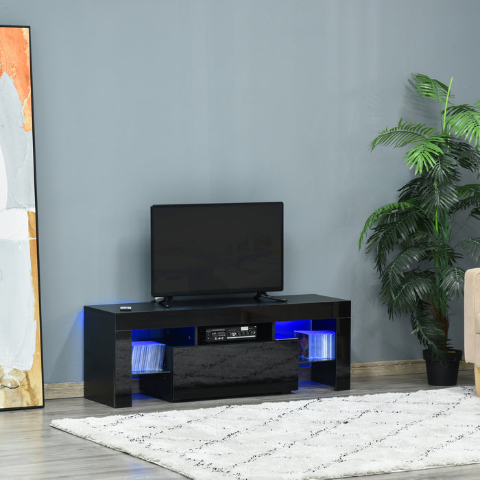 Modern High Gloss TV Stand Cabinet - LED RGB Lighting, Remote Control, Storage Drawer & Shelf - Fits 43", 50", 55" Televisions, Stylish Media Console Table
