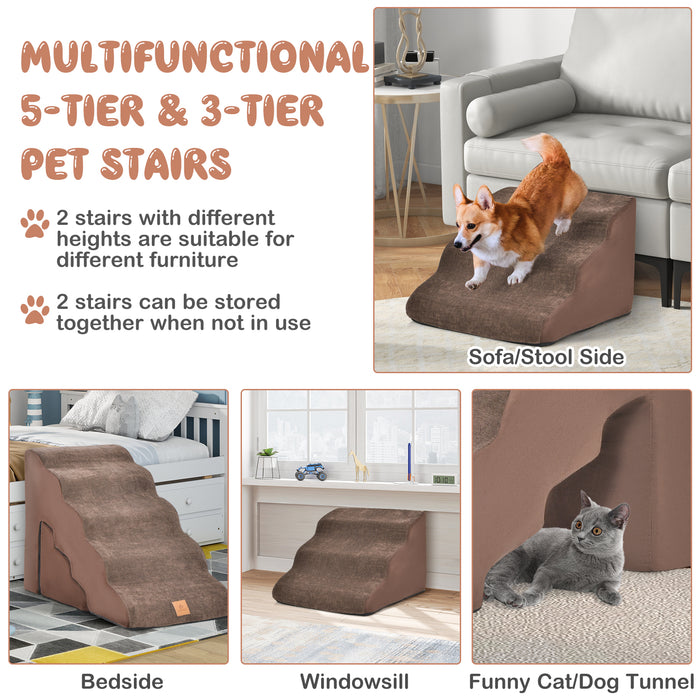 Pet Essentials - Foam Stairs Set with 5-Tier and 3-Tier Dog Ramps in Stylish Grey - Ideal Accessibility Solution for Elderly or Injured Pets