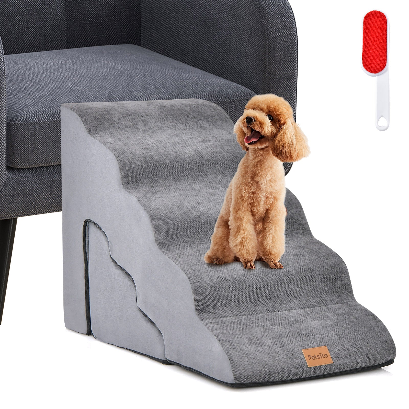 Pet Essentials - Foam Stairs Set with 5-Tier and 3-Tier Dog Ramps in Stylish Grey - Ideal Accessibility Solution for Elderly or Injured Pets