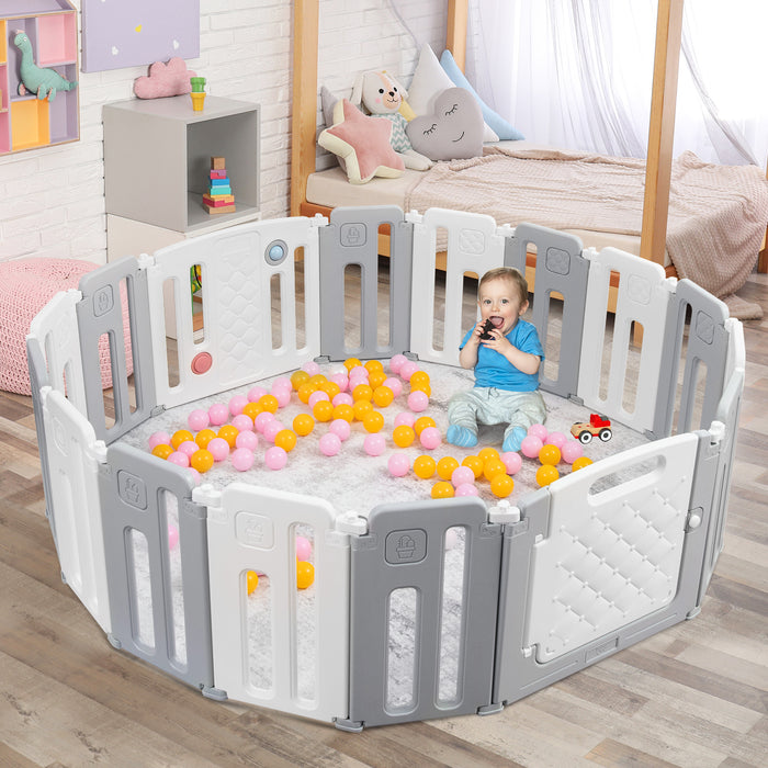 Foldable Baby Playpen - Indoor and Outdoor Compatible with Drawing Board, Grey - Ideal for Engaging Infant Play Time